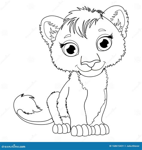 Cute Hand Drawn Baby Lion Drawing Contour for Coloring. Stock Vector ...