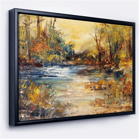 DESIGN ART Designart 'Stream in Forest Oil Painting' Landscape Painting Framed Canvas Print 20 ...