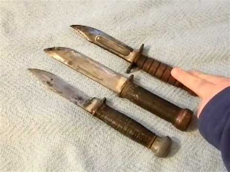 Vintage military issue knives - Camillus Jet Pilot, Cattaraugus 225q, Pal RH35 - YouTube