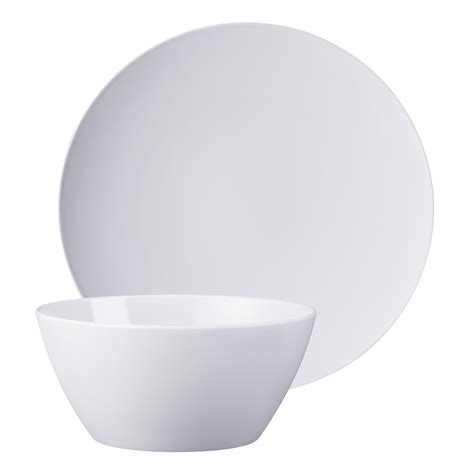 Mainstays 8 Piece Melamine Round Plate and Bowl Dinnerware Set, White ...