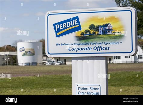 A logo sign outside of the headquarters of Perdue Farms in Salisbury, Maryland, on April 29 ...