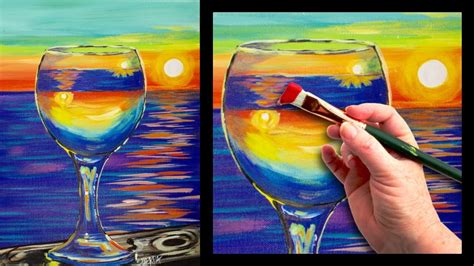 Sunset reflected in a glass easy beginner painting tutorial