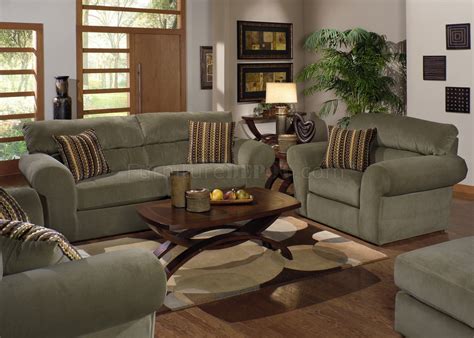 Sage Fabric Transitional Sofa & Loveseat Set w/Options