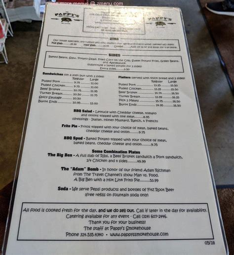 Menu at Pappy's Smokehouse BBQ, St. Louis