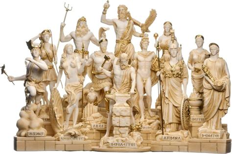 Amazon.com: Set 12 Olympian Gods of Mount Olympus Pantheon Gold Tone Alabaster Large Statues ...