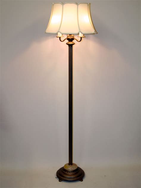 Six-Way Antique Metallic Brass Floor Lamp w/ Faux Onyx Inset, c. 1930