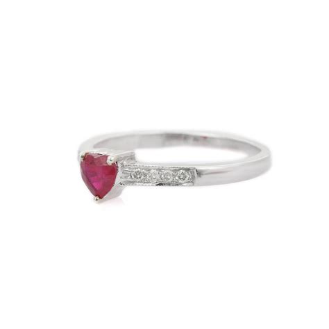 18K Solid White Gold Ruby Heart Ring Gemstone Ring Ruby Ring - Etsy