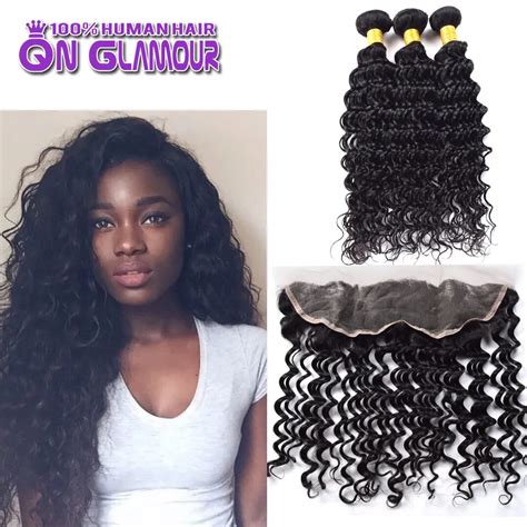 Cheap Malaysian Full Frontal Lace Closure 13x4 With Bundles Deep Curly ...