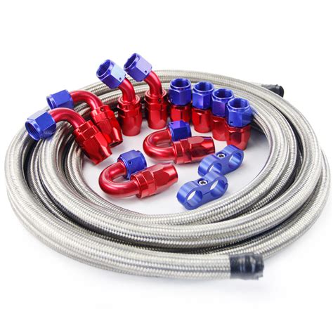 8AN 15Ft Stainless Steel Braided Fuel Line Hose with The 10 Swivel ...