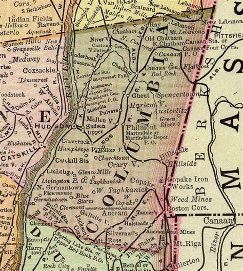 Columbia County, New York, 1897, Map, Rand McNally, Hudson, Philmont ...