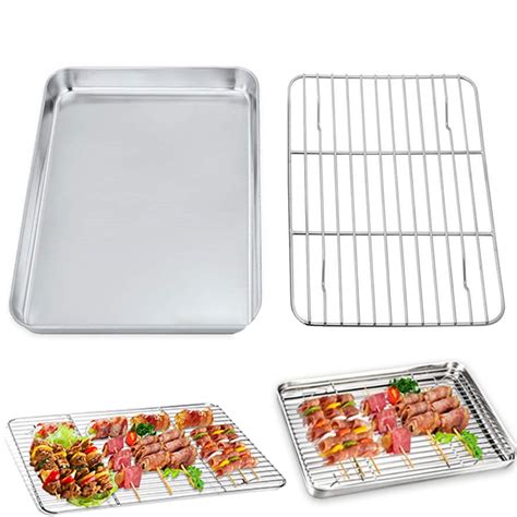 Bueautybox Baking Sheet and Cooking Rack Set, Stainless Steel Cookie Half Sheet Pan with Grill ...