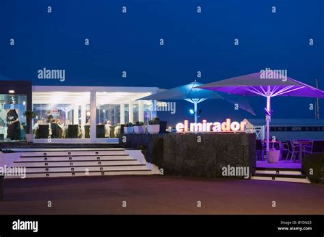 Restaurant at the marina at night, Marina Rubicon, Playa Blanca ...