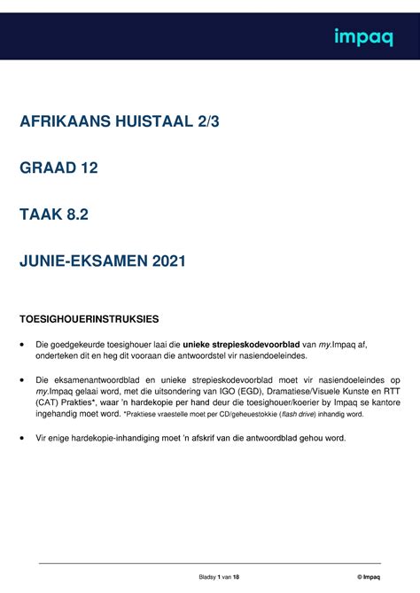 2112 A AHT JE02 08 - Past Papers - AFRIKAANS HUISTAAL 2/ GRAAD 12 TAAK 8. JUNIE-EKSAMEN 2021 ...