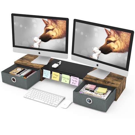 WESTREE Dual Monitor Stand Riser with Two Drawers, Extra Large Storage ...