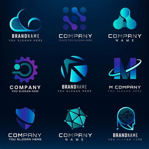 Futuristic Gradient Corporate Technology Logo Set