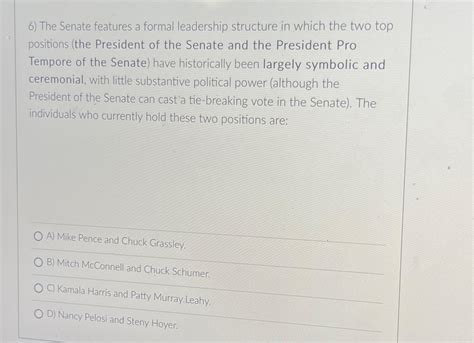 Solved The Senate features a formal leadership structure in | Chegg.com