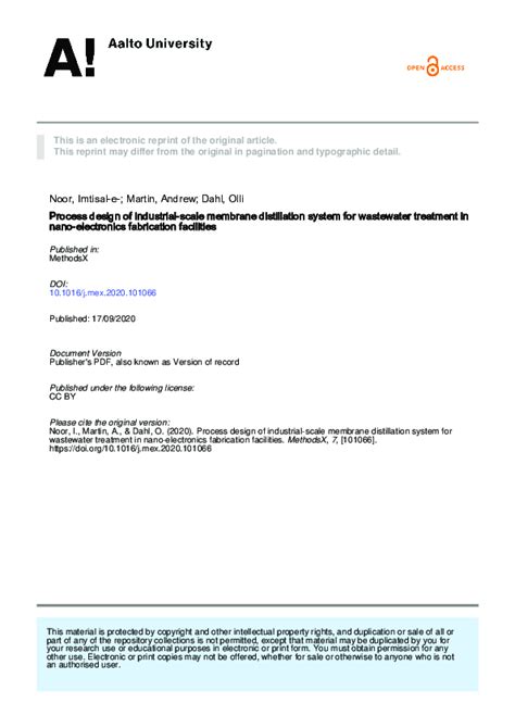 (PDF) Process design of industrial-scale membrane distillation system for wastewater treatment ...