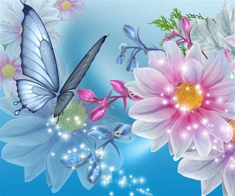 Butterfly Fantasy, 3d, butterflies, colourful, flowers, nature, HD phone wallpaper | Peakpx