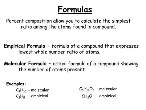 PPT - Percent Composition, Empirical Formulas, Molecular Formulas PowerPoint Presentation - ID ...