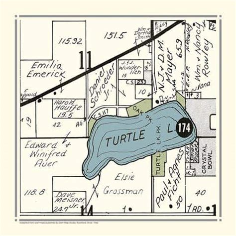 Turtle Lake Wisconsin Map 1966 - Interior Elements