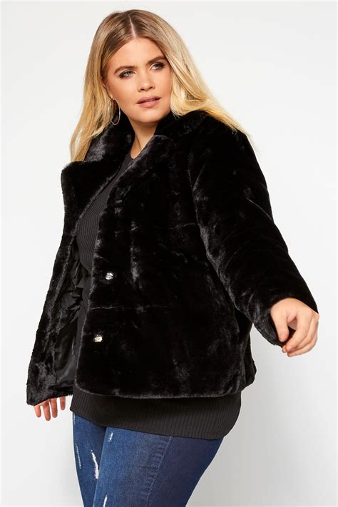 Black Cropped Faux Fur Jacket | Yours Clothing