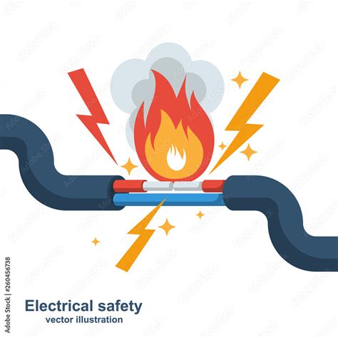 Vettoriale Stock Wire is burning. Fire wiring. Faulty damaged cable ...