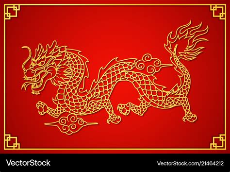 Happy chinese new year card with gold dragon Vector Image