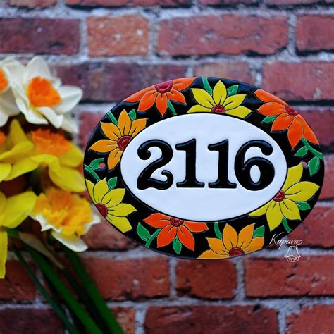 Ceramic House Number Tile With Flowers, Personalized Address Plaque, Oval Floral Door Sign - Etsy