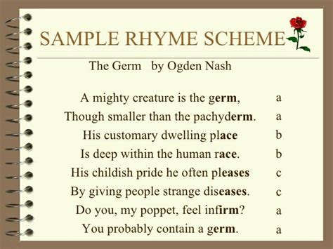 Sample Rhyme Scheme | Rhyme scheme, Rhyme scheme examples, Writing words