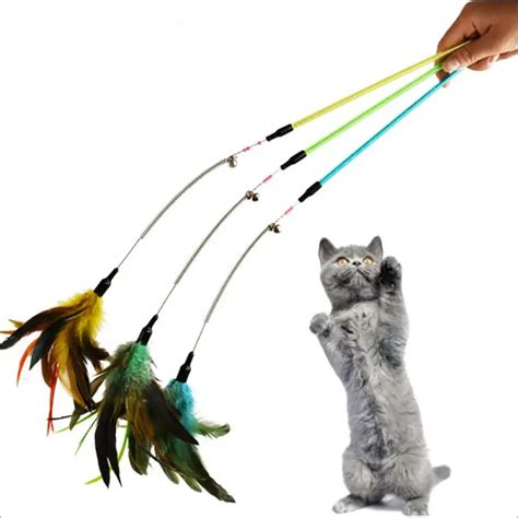 Colorful Cat Toys Feather Wand With Bell Cat Teaser Feather Interactive ...