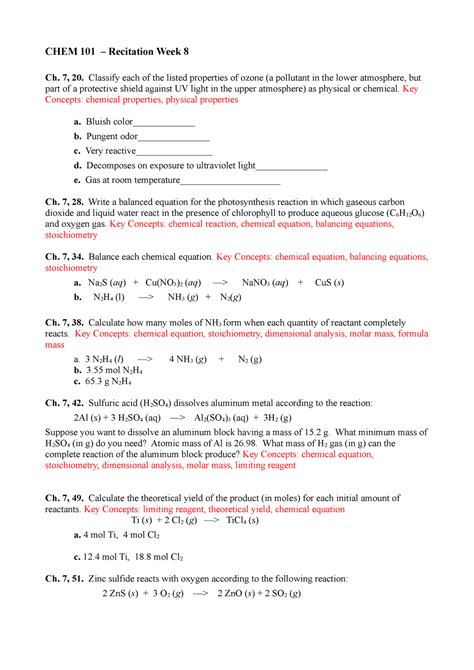 Audi Soetiono pre recitation 8 - CHEM 101 – Recitation Week 8 Ch. 7, 20. Classify each of the ...