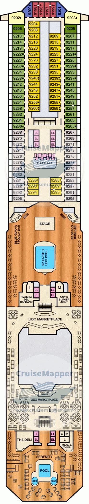 Carnival Splendor deck 9 plan | CruiseMapper