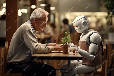 Premium AI Image | AI Robot Assisting Elderly Individual Generative AI