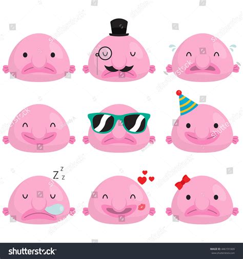 Cute Happy Sad Blob Fish Set Stock Vector (Royalty Free) 446191069 ...