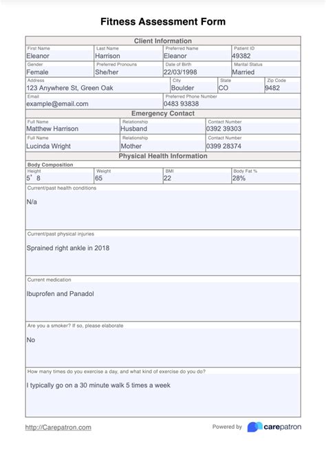 Fitness Assessment Form & Template | Free PDF Download