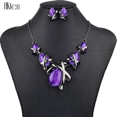 MS1504514 Fashion Brand Jewelry Sets Gunmetal Plated 4Colors Blue Necklace Set Bridal Jewelry ...
