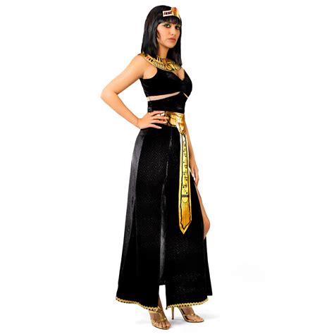 Women Black Cleopatra Dress Costume Set with Necklace, Belt, Headband for Adult