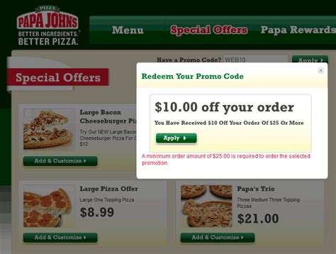 Papa Johns Coupons - $10 off $25 today at Papa Johns via promo code WEB10 | Papa johns promo ...