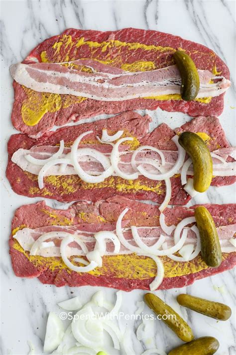 Make this easy Rouladen recipe in the oven or in the slow cooker. Start with thinly sliced ...