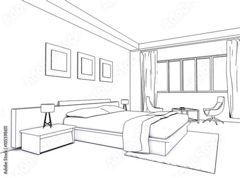 Architectural interior drawing, bedroom sketch Stock Illustration | Adobe Stock