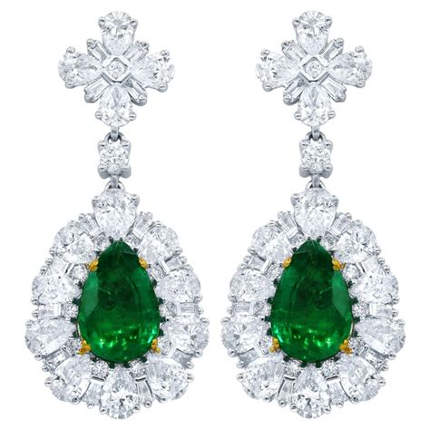 Certified Green Emerald and Diamond Earrings For Sale at 1stDibs | green diamond earrings, green ...