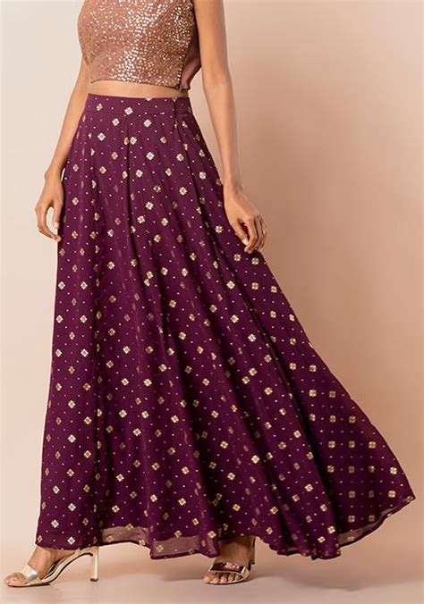 Buy Women Wine Foil Cancan Lehenga Skirt - RTW - Indya