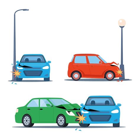 Premium Vector | Car accidents Collision of two cars side view Car crashed into a pole Road ...