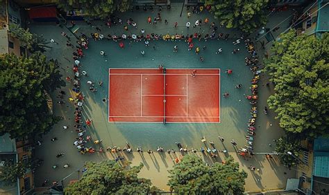 Premium Photo | A tennis court with a crowd of people sitting around it