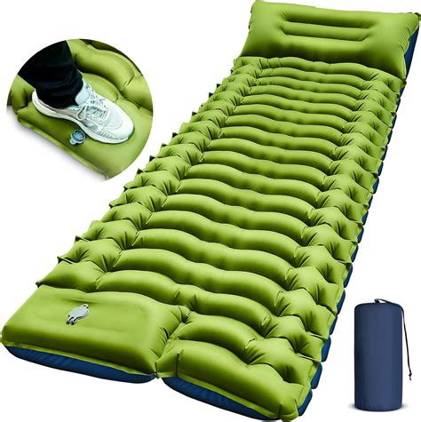 Camping Sleeping Pad, Ultralight Camping Mat with Pillow Built-in Foot Pump Inflatable Sleeping ...