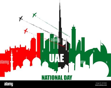 UAE National Day poster with landmarks, skyscrapers silhouettes and ...