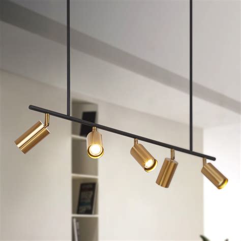 Modern 5-Light Track Light Linear Chandelier in Black/Gold Track ...