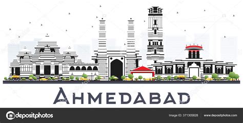 Ahmedabad India City Skyline Con Edificios Color Aislados Blanco ...