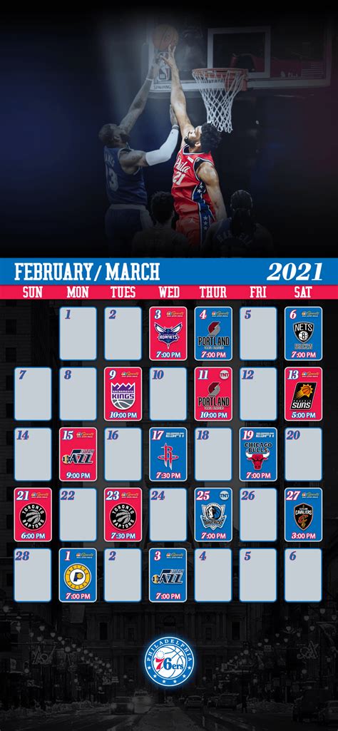 Sixers February/March Schedule Mobile Wallpaper : r/sixers