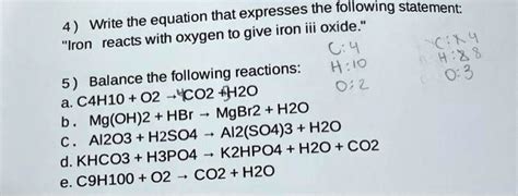 SOLVED: Equation that expresses the following statement: 4) Write the reaction of iron with ...